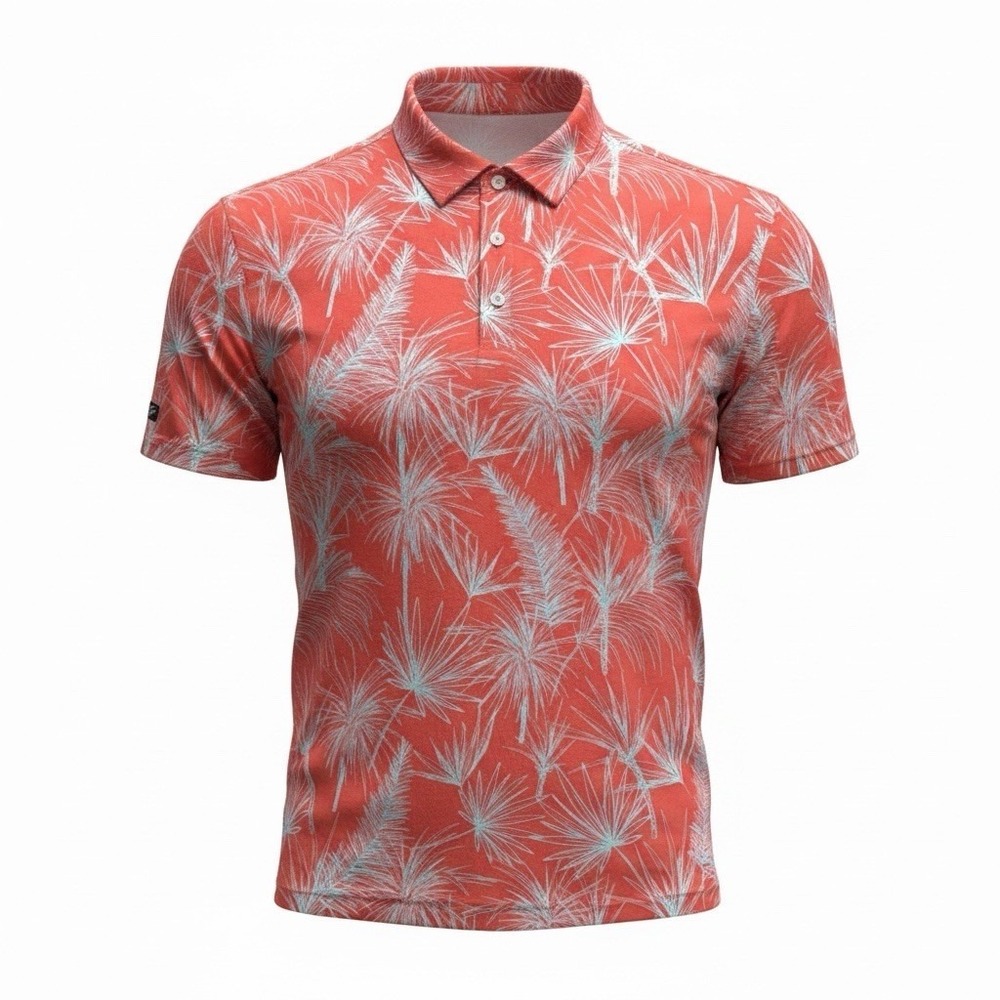 Sunday Swagger Polo Shirt Mens 4XL Coral Palm Tree Print Golf Performance